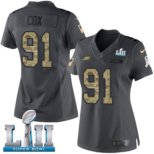 Nike Eagles #91 Fletcher Cox Black Super Bowl LII Women's Stitched NFL Limited 2016 Salute to Service Jersey